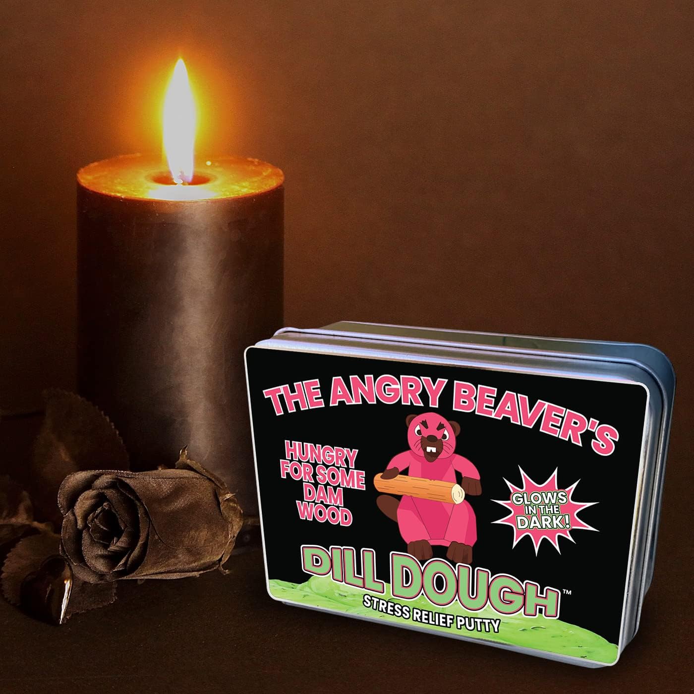 Angry Beaver Dill Dough Deluxe - Glow in the Dark Dill Infused Stress Putty - Funny Pink Beaver Gag Gift for Women - Fidget Toys for Adults Debra the Angry Beaver