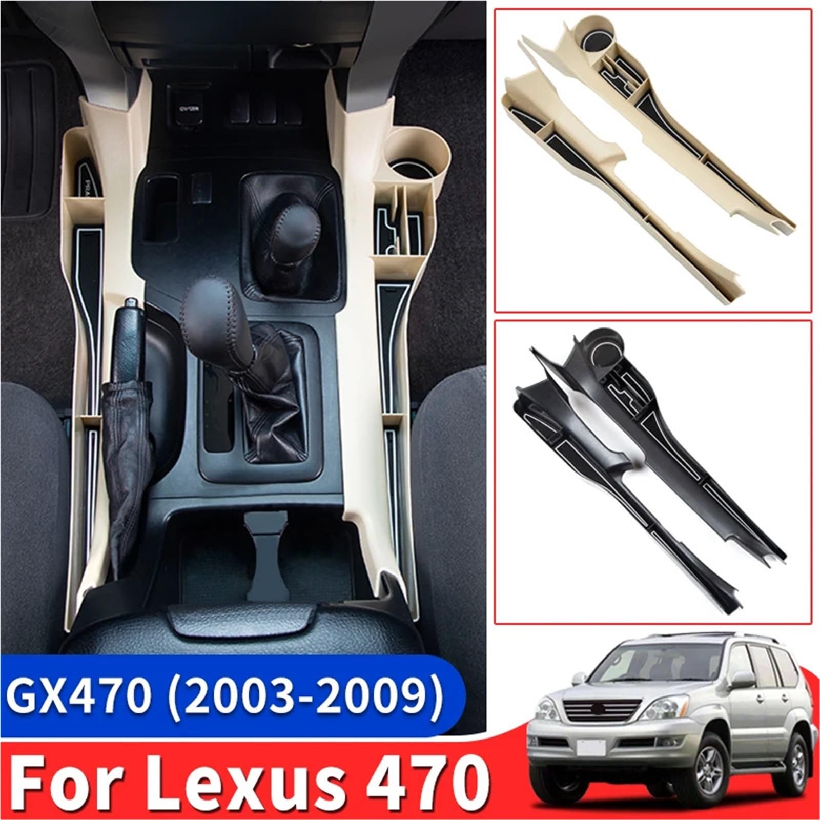 Konsola Środkowa Uchwyt na kubek w szczelinie siedzenia, schowek, pasuje do Toyoty, pasuje do Land, pasuje do Cruise, pasuje do Prado 120 LC120 FJ120 2009-2003(2003-2009 Beige)