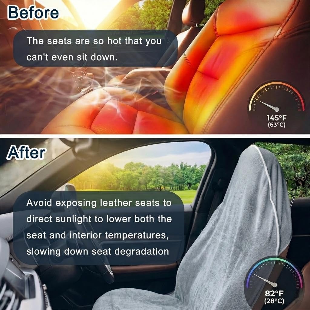 Car Seat Towel Cover, 2pcs Universal Front Seat Protector for Cars, SUVs and Trucks, Sweat Towel Car Seat Cover for Gym, Yoga, Swimming, Pets and Family Travel, Light Gray