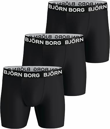 Bjorn Borg Performance Boxer Briefs Men 3 Pack Moisture Wicking Breathable Stretch Underwear- XL Black