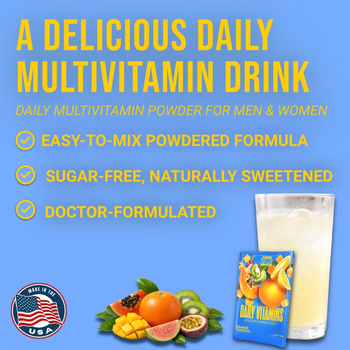 Dr. Price’s Multivitamin Tropical – 30 Servings | Multivitaminico con Vitamina C, Complesso B e Minerali | Drink Mix Senza Zucchero | 30 Bustine