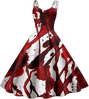 Vestido largo retro de Halloween para mujer con estampado divertido tirantes (3)