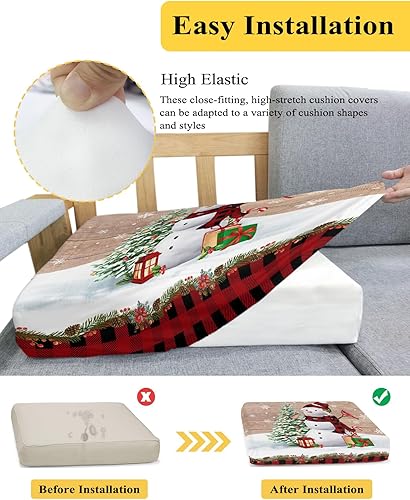 Miniatura 5 de TOUBE Funda para sofá de 3 cojines, 1 pieza, diseño de muñeco de nieve, copo de nieve, árbol de Navidad, flor de pascua, búfalo, a cuadros, funda