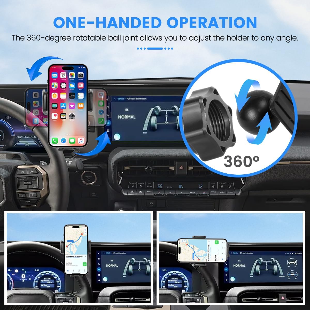 Car Phone Holder Fit for Toyota Land Cruiser LC250 2024 2025 Auto Accessories (Only Fit for 8/12.3-Inch Screen), Cell Phone Mount Dash Mount Hands-Free 360° Rotation