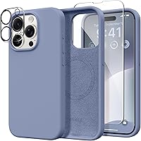 Vista 202 de GONEZ Funda de silicona para iPhone 14 Pro Max, compatible con MagSafe, con protector de pantalla + protector de lente de cámara, silicona líquida a
