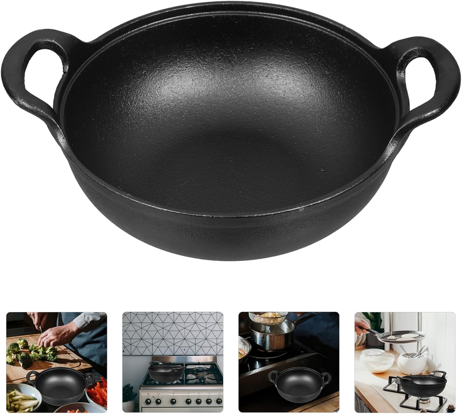 Unomor Cast Iron Saucepan Stew Pot Non-stick Cooking Skillet with Ergonomic Handles Diameter for Picnics and Home Cooking