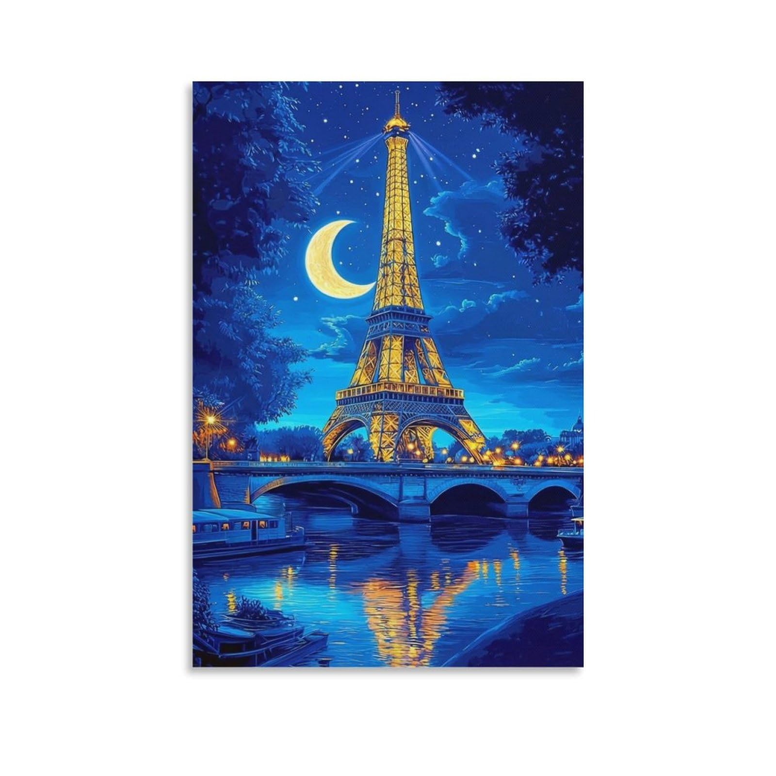 Eiffel Tower Night_1 Poster Artwork Canvas Prints Picture Modern Canvas Wall Art Picture Wall Hanging for Living Room Bedroom Home Decorations 24x36inch(60x90cm)