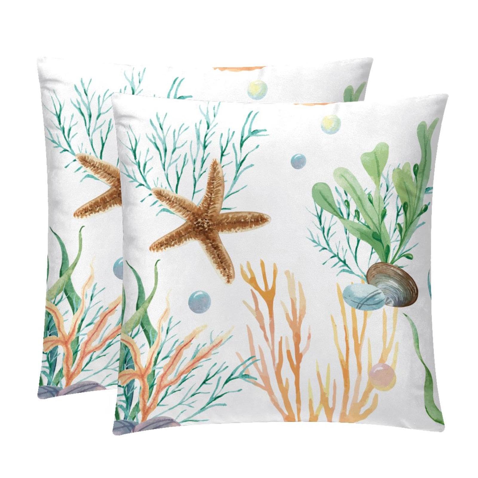 TDGKPZ Sea Shell Starfish Throw Pillow Cases 2 Pack Pillowcases Zipper Cushion Covers For Bedroom Living Room 40x40cm
