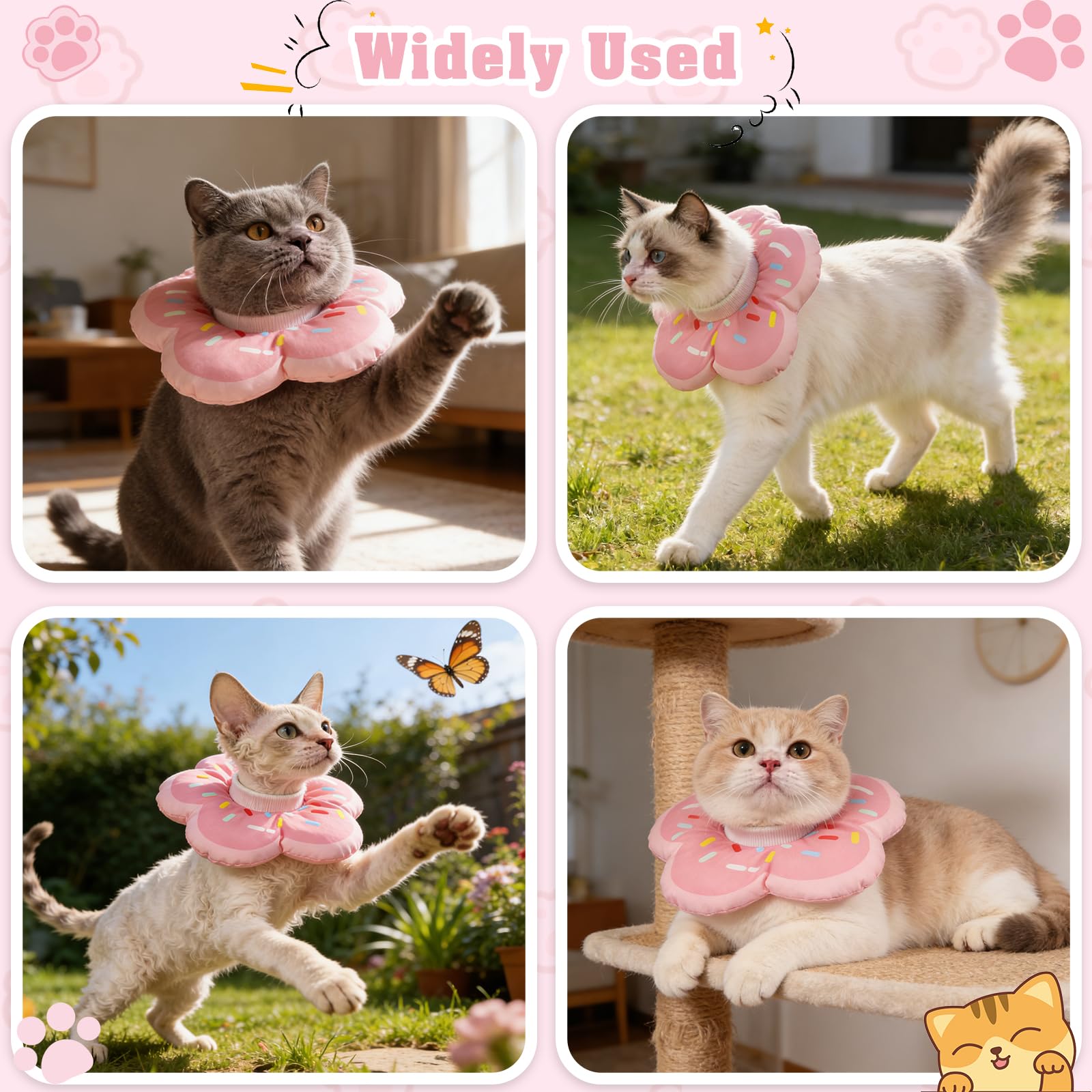 QKURT Collar de Recuperación para Gato, Collar Ajustable para Gatos Después de La Cirugía, Evitar Picaduras de y Arañazos Lesiones y Lamido, El patrón de Rosquilla, Forma de Flor