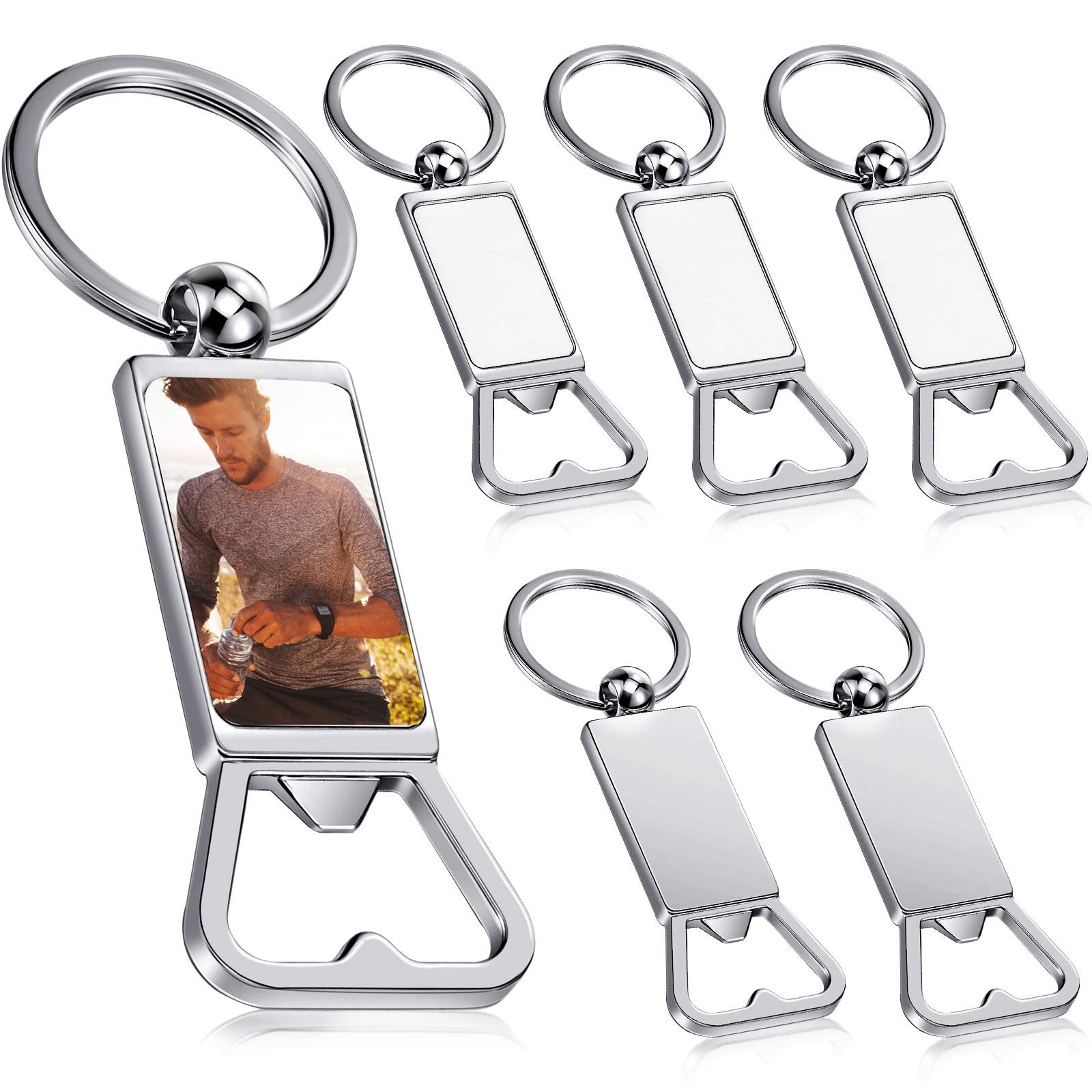 NALACAL Sublimation Blanks Keychains Metal Bottle Opener Blank Key Rings 6Pcs