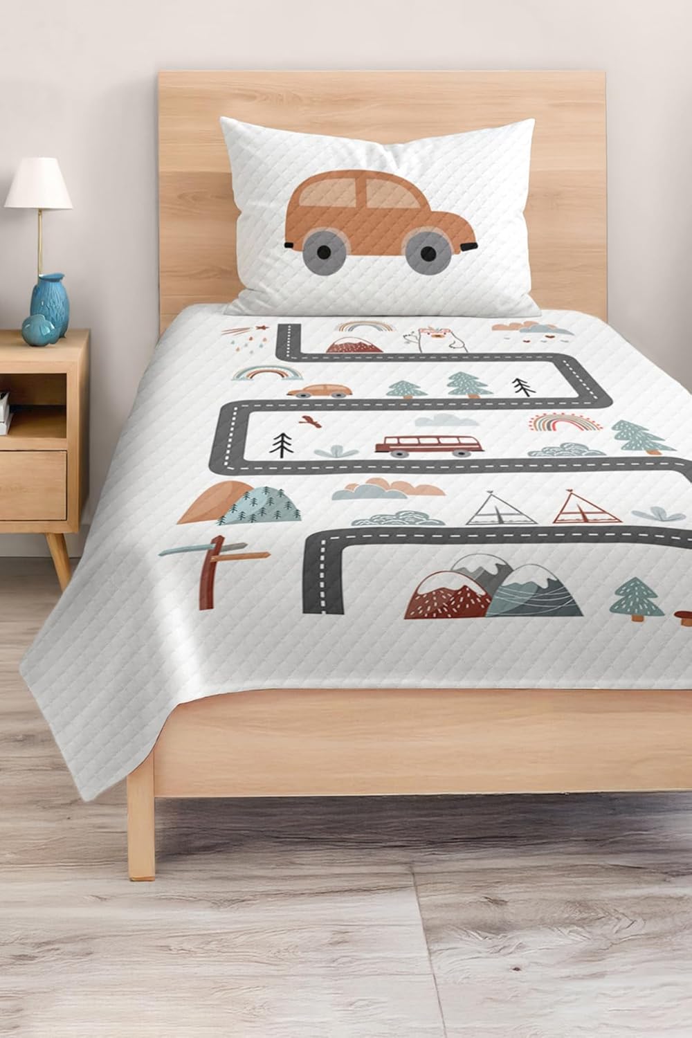 SODEF Bedding Set Adventure Themed Single Size for Kids and Teens, Lightweight Quilt Set with Pillow Sham, Fade Resistant Cotton Polyester Blend, Multicolor - Multicolor, One Size