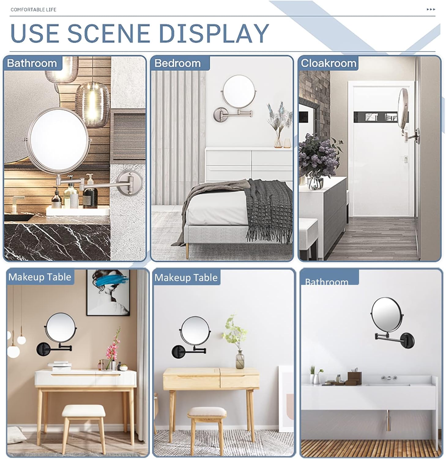 6 Inch Wall-Mounted Make-up Mirror, Shaving Mirrors for Wall, 3X Magnification 360 Degree Rotation Double-Sided Make-up Mirrors for Bathrooms, Brushed Nickel