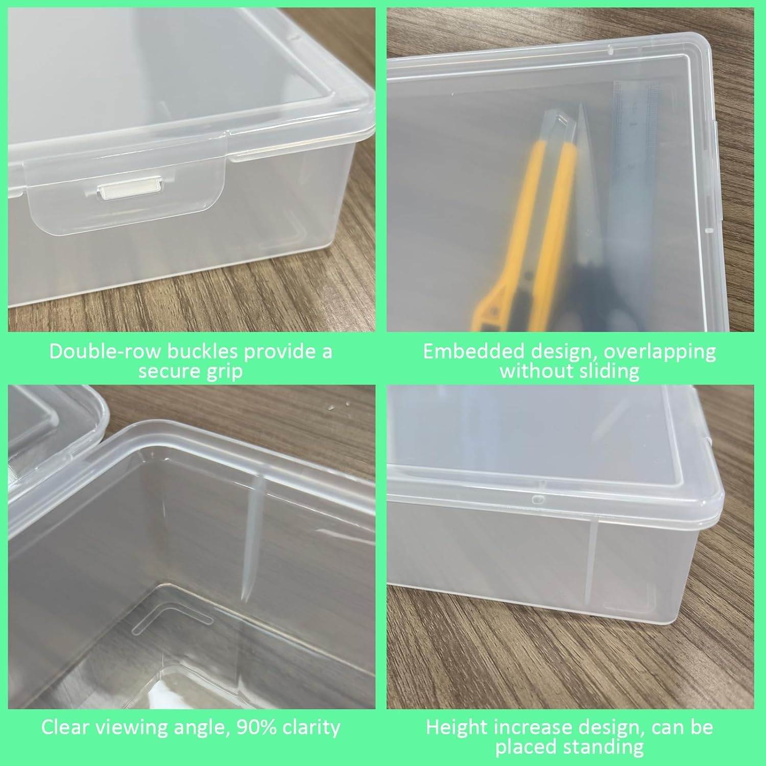 A4 Plastic Storage Boxes with Lids for Organization and Storage, 31 x 22 x 5 cm 2 Pieces Clear Containers with Small Lids for Storing Dummies and Magazines, Certificates