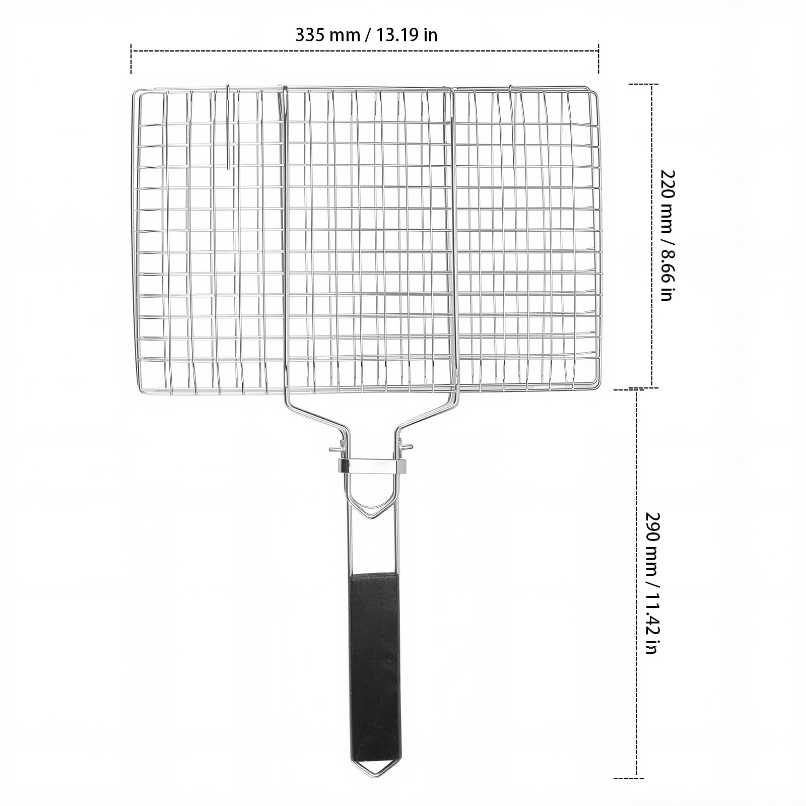 Lot de 2 paniers à barbecue pliables en acier inoxydable avec poignée amovible - 33,5 x 22 cm - Pour poissons, légumes