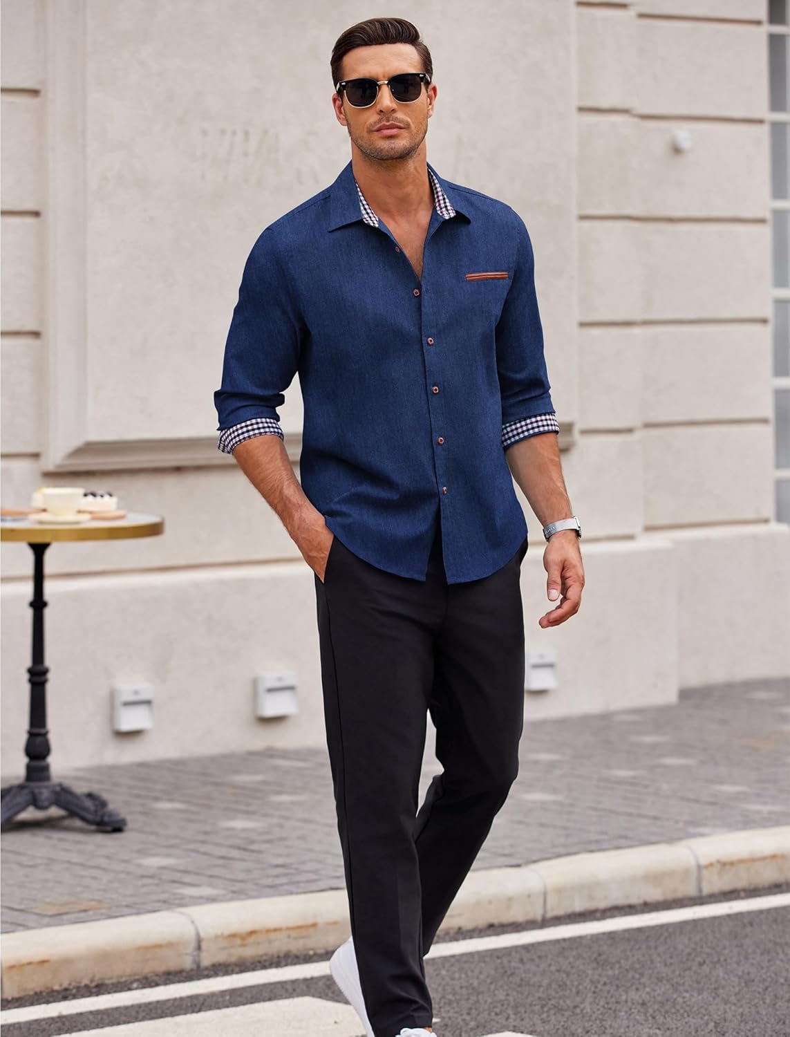 COOFANDY Men's Long Sleeve Casual Button Down Shirts Untucked Shirts Plaid Collar Vintage Denim Shirt - Image 4