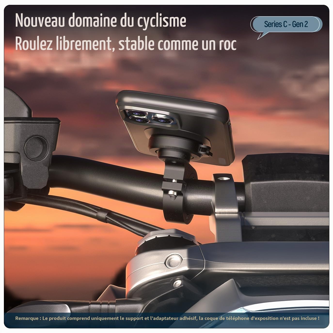 sincetop Support Telephone Velo,Porte Telephone Moto avec Adaptateur Universel,Support de Guidon de vélo Tout-Terrain pour VTT, Scooter, vélo trotinetteélectrique et de Route【Sér. C-2e gén.】