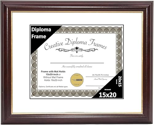 Vista 47 de Creative Picture Frames Marco de diploma de borde dorado caoba de 12 x 16 pulgadas con vidrio negro y colgadores de pared instalados, marco