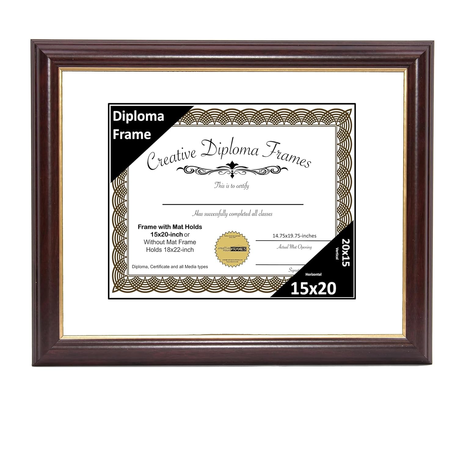 Creative Picture Frames Mahogany Gold Rim Diploma Frame