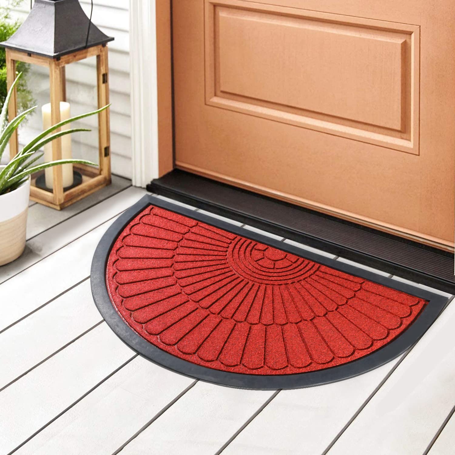 HOKIPO Polypropylene Large 45X75 PP Semi-Circle Entry Mat Foot Mat Half Circle Design Anti Slip Floor Mat For Entrance, Main Door Mat, Red (IN523)-image-31