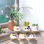 Pots sucants avec drainage 3.6 1 cm Mini Pots de chat pour plantes Petit planteur animal Petite céramique Air Pots de fleurs de plantes Cactus Faux Planters Conteneurs avec bac en bambou