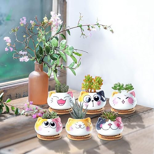 Miniatura 8 de YINUOWEI Macetas para suculentas con drenaje de 3.6 pulgadas, mini macetas para plantas de animales, pequeñas macetas de cerámica para plantas de