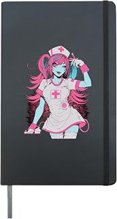 Anime Creepy Nurse Pastel Goth Dark Fantasy Japanese Otaku Hardcover Journal, Black