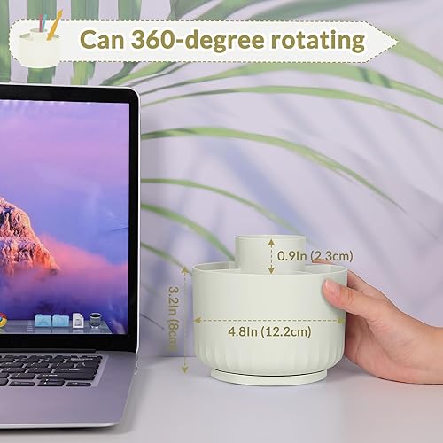 Miniatura 2 de SKYDUE Organizador de escritorio giratorio de 360 grados, pequeño soporte de lápiz de doble propósito para escritorio, vaso giratorio con 5 ranuras,