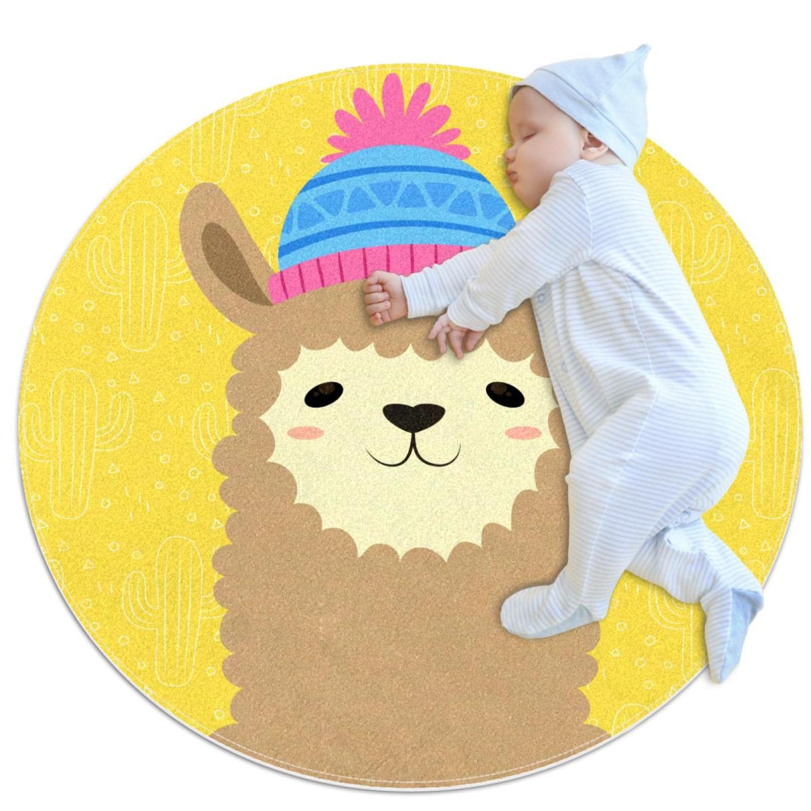 Alfombra redonda para niños y mascotas JDEZ con estampado de alpaca suave de 80cm