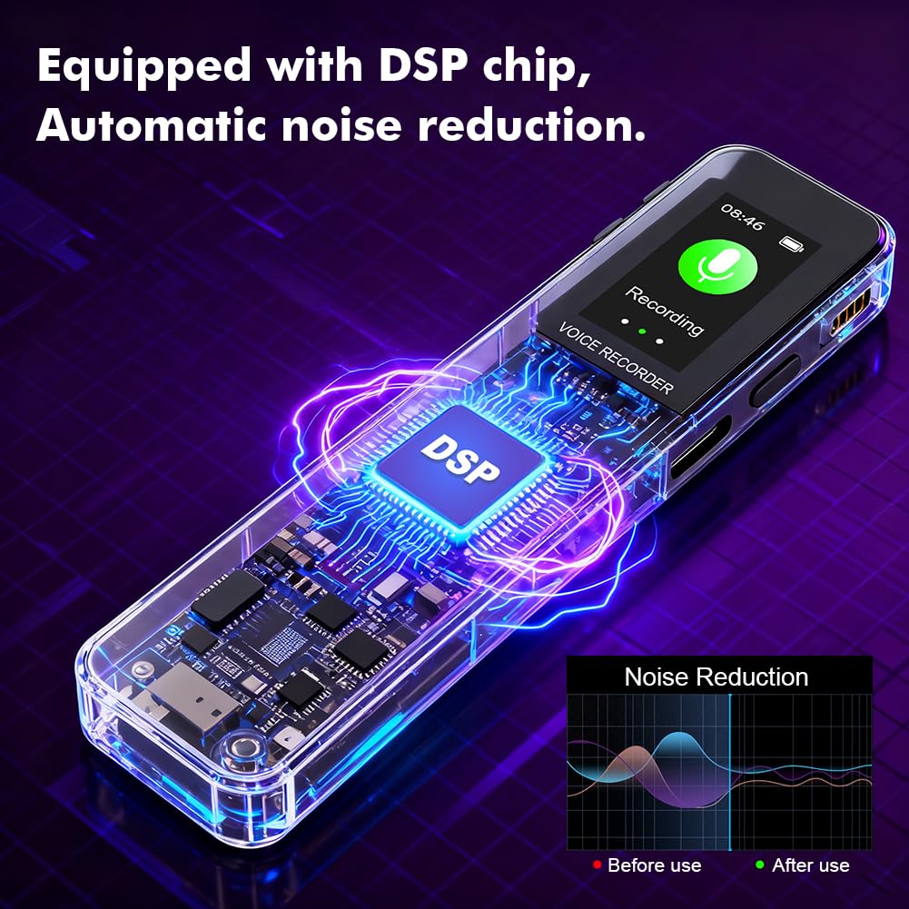 Ainiv 64GB Digital Voice Recorder, Portable Recording Device with HD Audio, DSP Intelligent Noise Reduction, Voice Recorder Transfer File to Computer for Meetings, Lectures, Class, Interview(Black) - Image 4