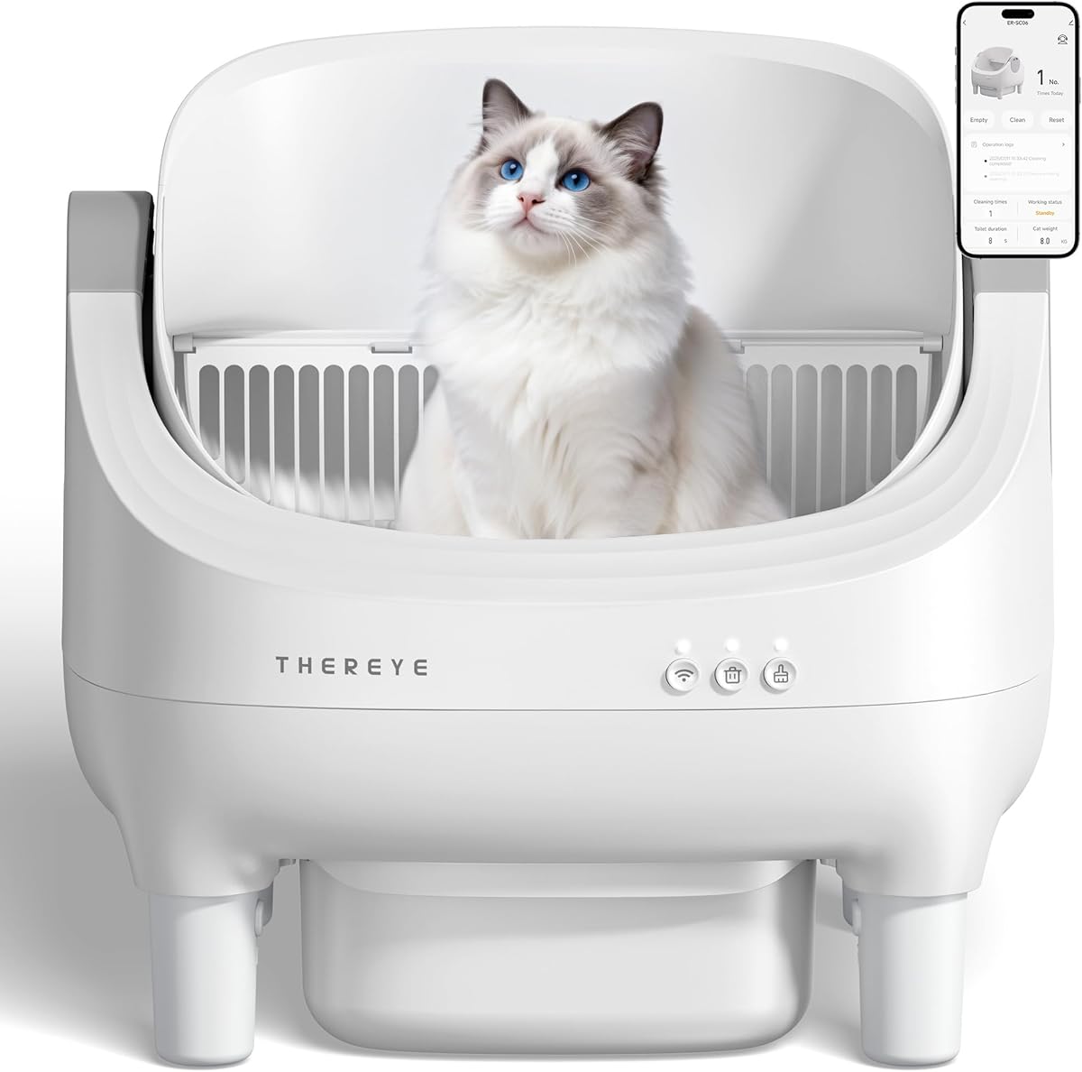 Thereye 10L Automatic Self-Cleaning Litter Box, APP-Controlled, 7 Safety Sensors, Easy-Clean Cat Litter Robot, Extra Large Capacity with Deodorizing, Quiet Operation, for Multi-Cat Homes