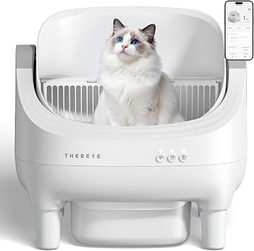 Thereye 10L Automatic Self-Cleaning Cat Litter Tray, App Controlled with 7 Safety Sensors, Deodorising & Quiet Operation, Extra Large Capacity Cat Litter Box for Multi-Cat Households