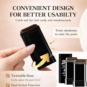 2-in-1 Hair Color Stick & Comb, Long-Lasting Color Finish, Water-Resistant, Easy Root Touch-Up Tool for Women & Men (Brownish Black)