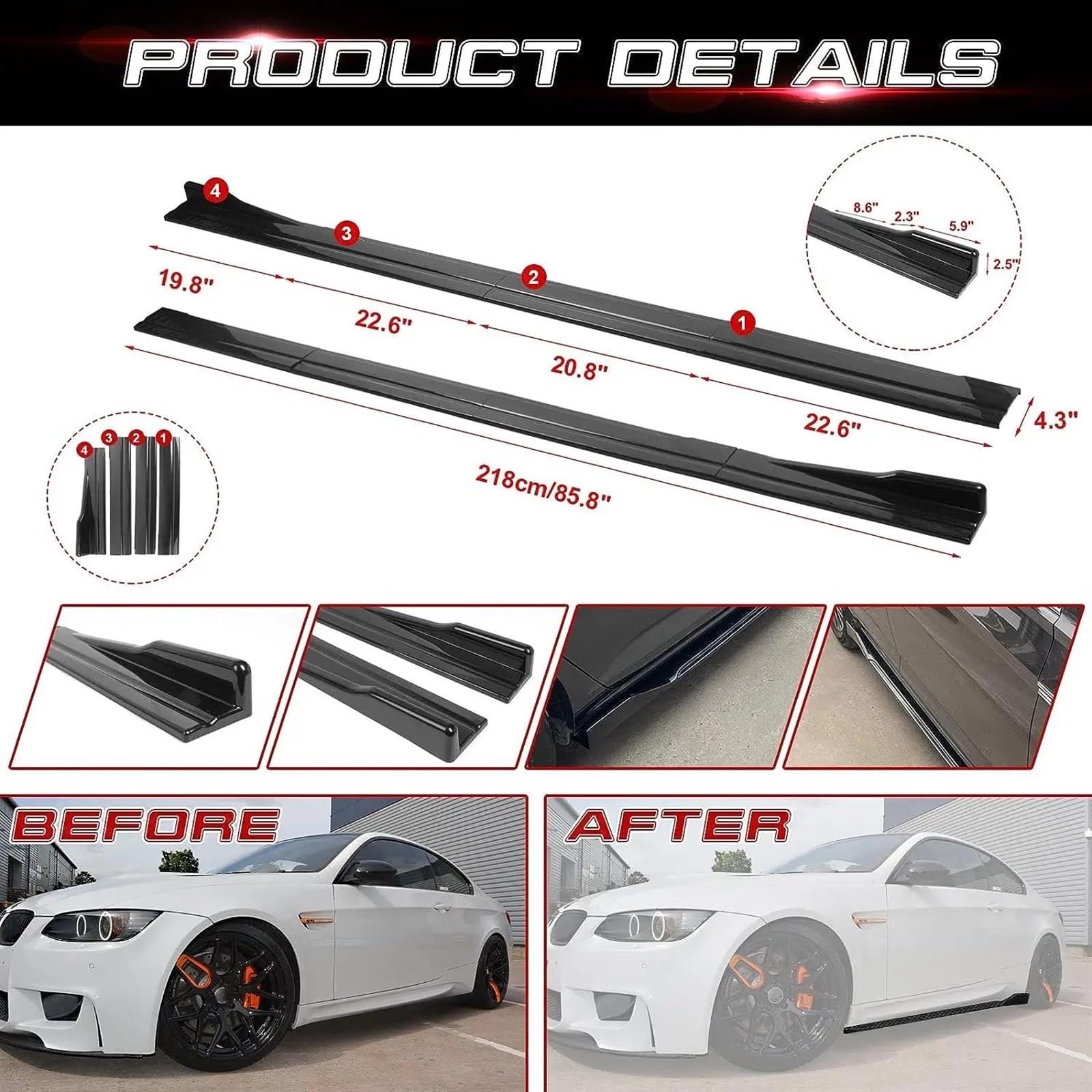 Spoiler Auto Seitenschweller 8 Stück Winglet Splitter Spoiler Für Mercedes Für Benz W205 W204 W203 C-Klasse C200 C250 C300 C350 C63 Für AMG Splitter(Schwarz)