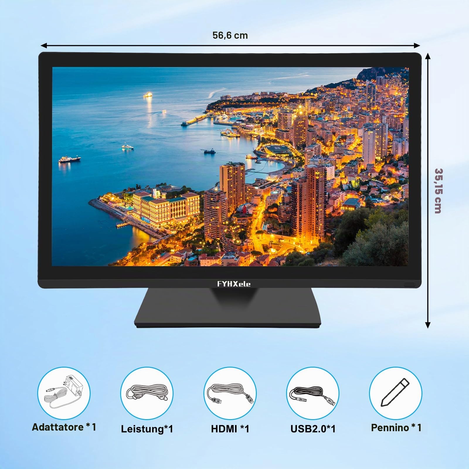 FYHXele Monitor Touch 24 Pollici 1080P 100Hz FHD (1920x1080) IPS 16:9 Monitor Commerciale Supporta il Tocco a 10 Punti Rotazione di 180 Gradi VGA HDMI Audio Supporto VESA Protezione degli Occhi