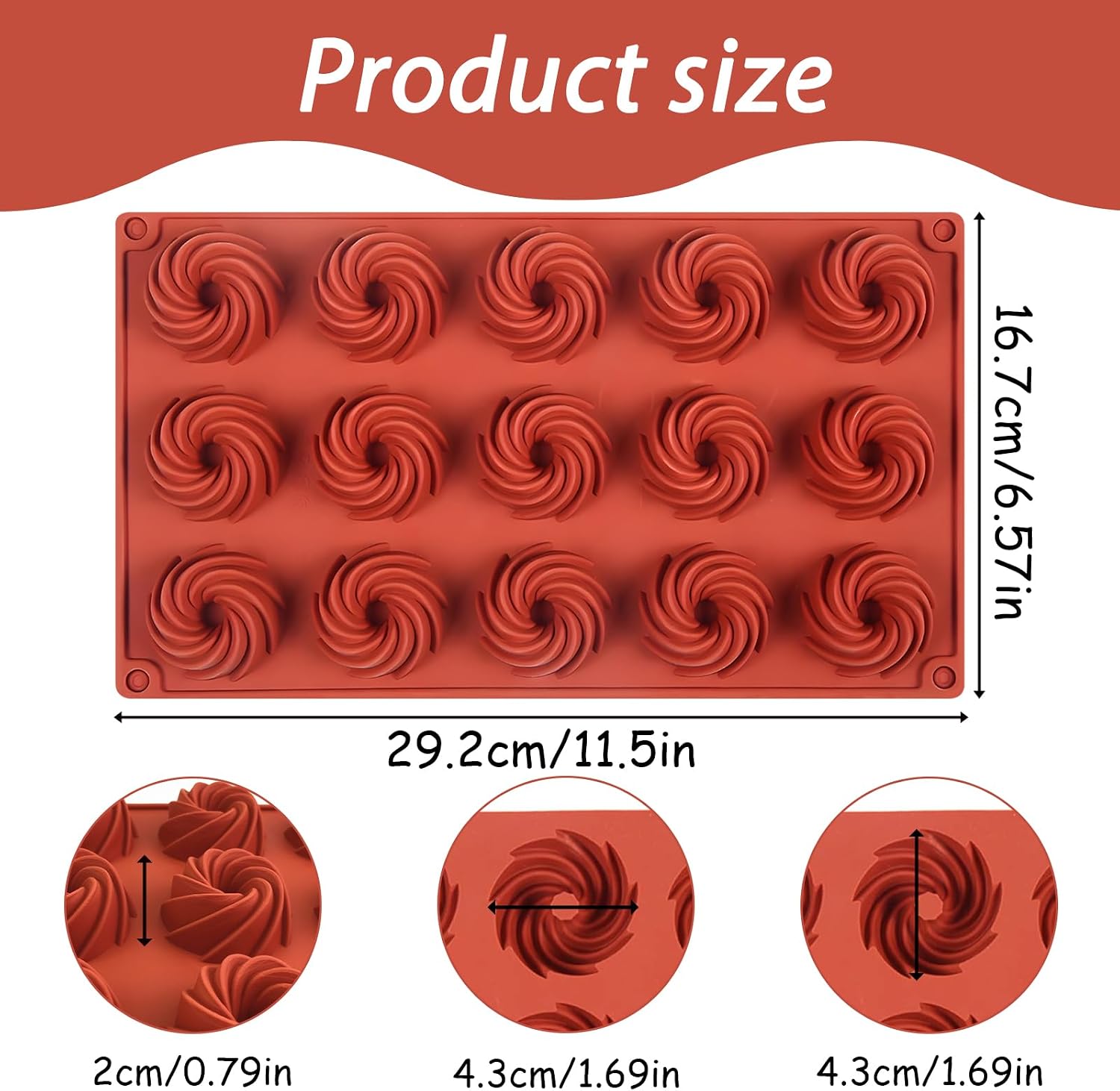 Silicone Mini Donut Mold Swirl Spiral Shape 15-Cavity, Set of 2