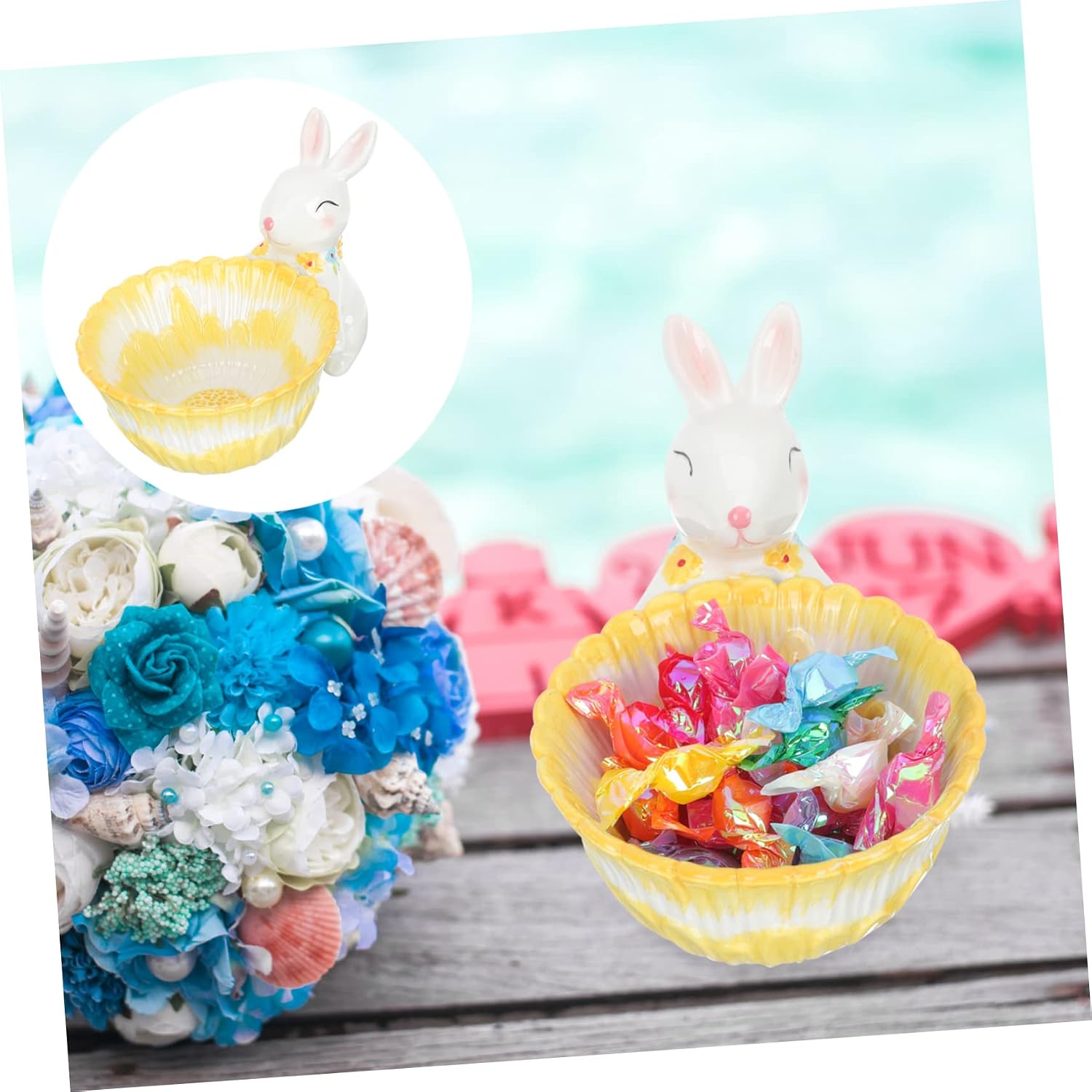VICASKY Premium Ceramic Bunny Storage Bowl Easter Decor Candy Dish Food Organizer Cute Rabbit Ornament for Home Desktop Garden Party Decoration Gift