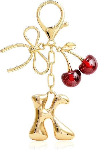 Cute Initial Cherry, Bow, Heart & More Styles - Personalized Keychain Bag Charms & Purse Accessories for Handbags
