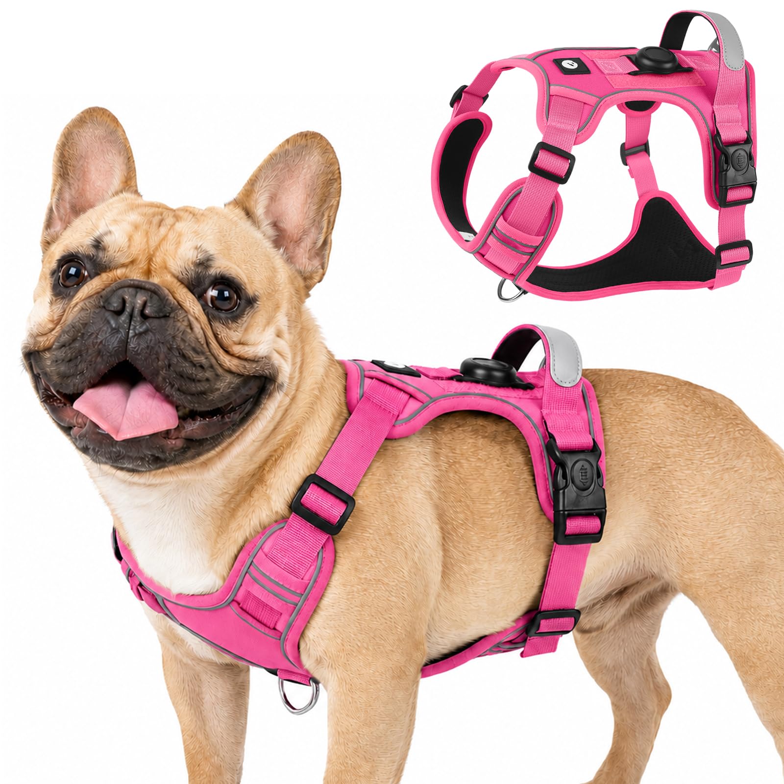 Olcyren No Pull Dog Harness with AirTag Holder, Adjustable Anti Pull Soft Padded Dog Harness with Front Clip, Reflective No-Choke Pet Vest Harness with Handle for Small Medium Large Dogs (Rose Red, S) — image 1