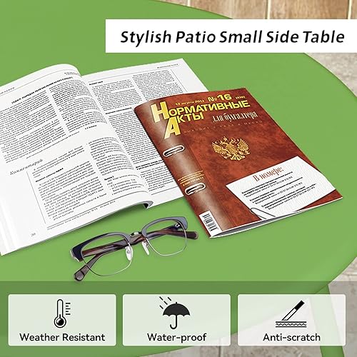 Miniatura 3 de Babion Mesa Auxiliar Verde para Exteriores, Pequeña Mesa Redonda de Acento para Patio y Jardín, Interior y Exterior