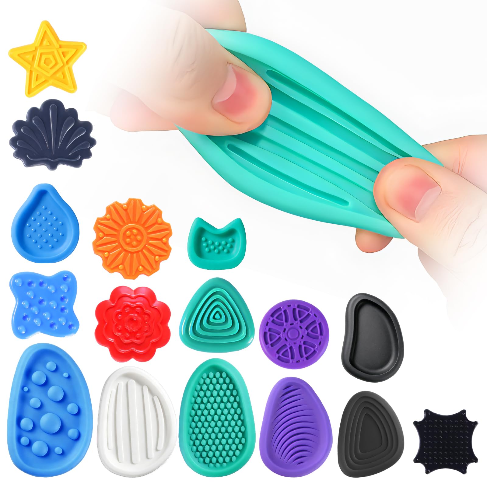 16Pcs Sensory Stones, Soft Fidget Toys with Various Shapes & Textures, Sensory Toys for Anxiety and Stress Relief, Worry Stones for Adults, Adolescents and Autism