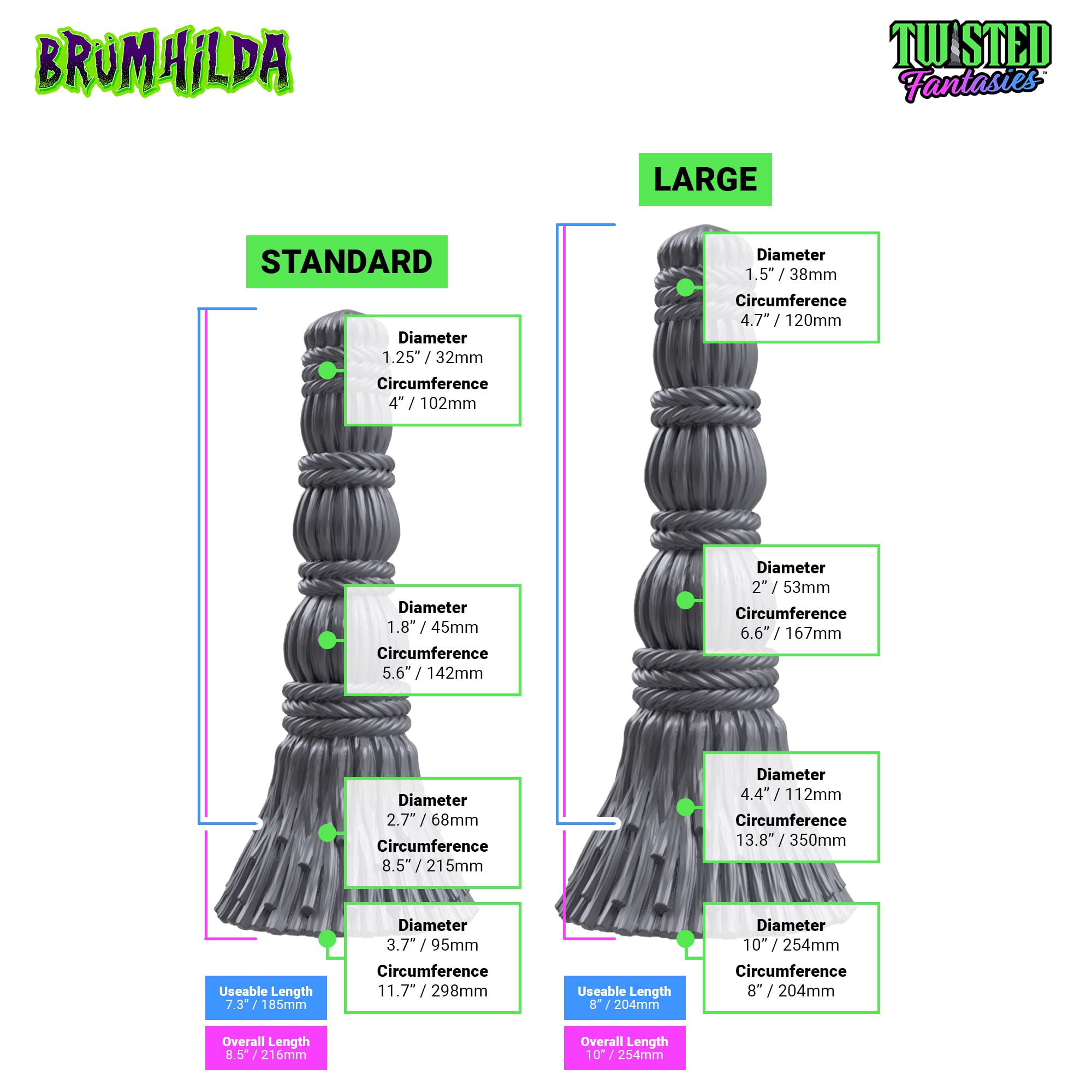 Brumhilda Witches Broom Suction Cup Dildo - UV Orange/Black Halloween Color Scheme, Handmade in The USA, Adult Sex Toys (): Large