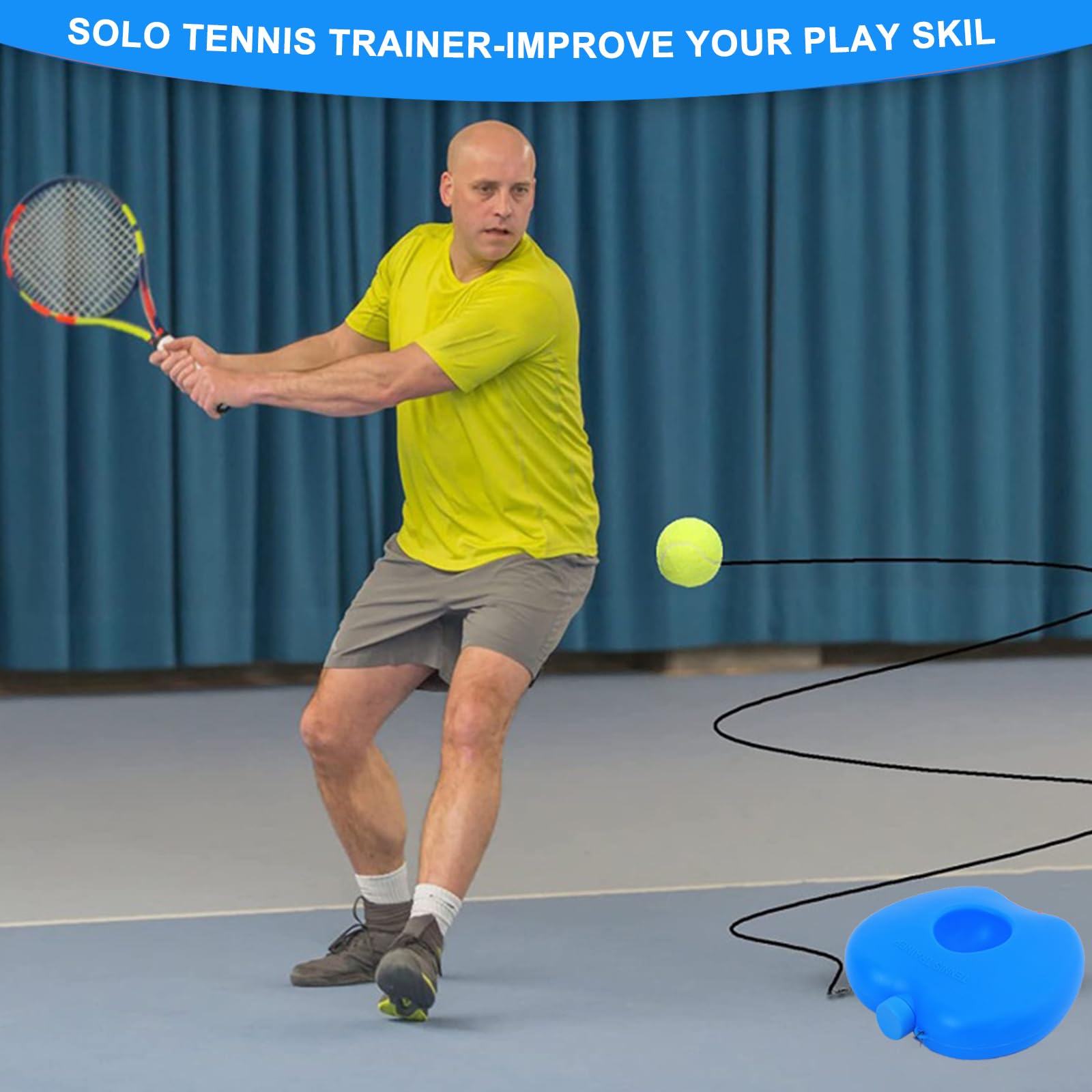 Funmo Juego de entrenador de tenis, tabla de base con 2 pelotas de rebote
