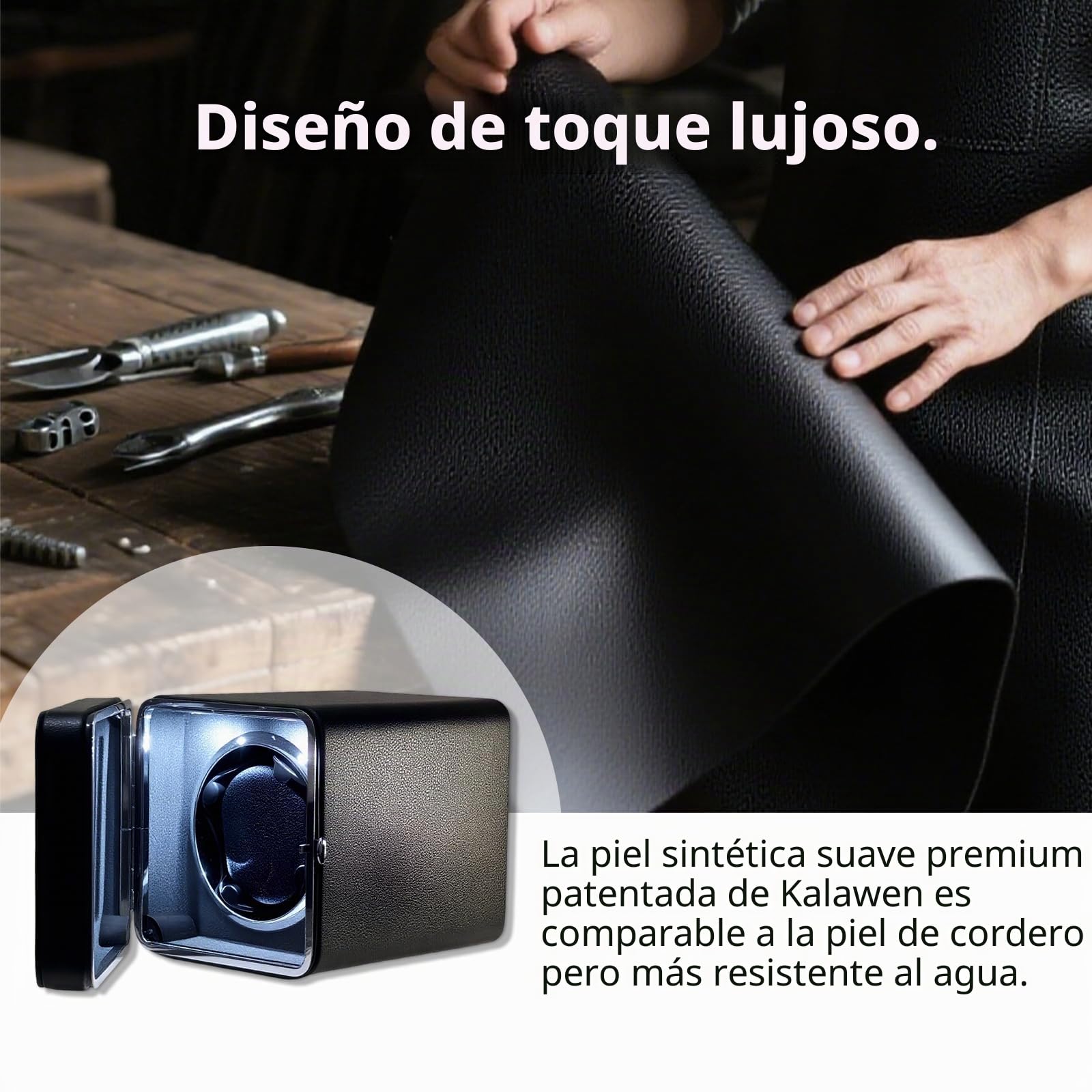 Caja giratoria para relojes automáticos, cable de carga USB, piel sintética, con motor silencioso