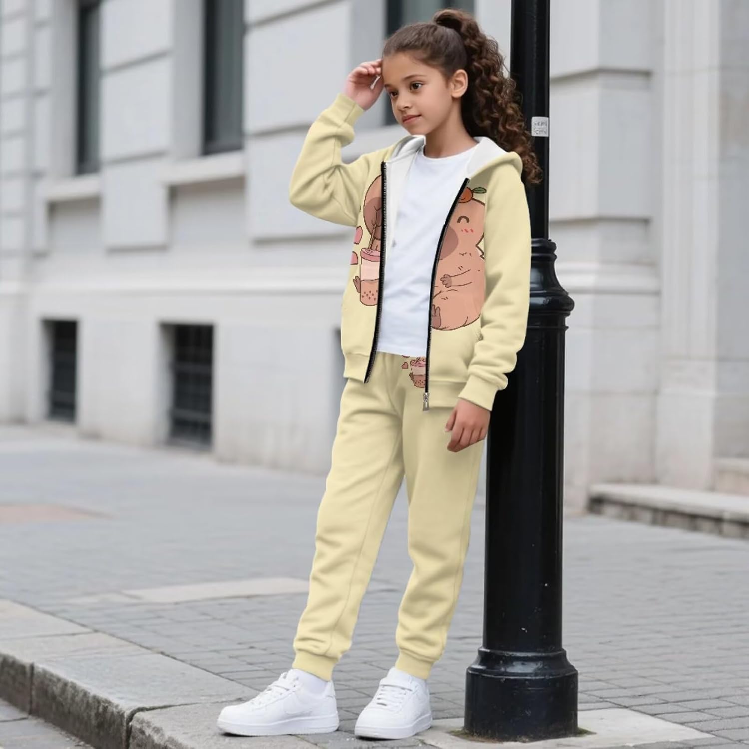 Girls 2 Piece Outfits Tracksuit Full Zip Hoodie Sweatshirt and Jogger Sweatpant Sweatsuit with Pockets for 6-15Y