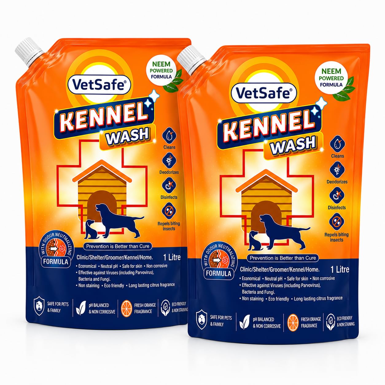 VetSafe Kennel Wash 1000 ML (PACK of 2) | Kennel Cleaner | Pet Floor Cleaner | Pet Area freshener | Odour Neutralizer | Anti microbial | Disinfectant | Super Concentrate | Orange Power-image-33