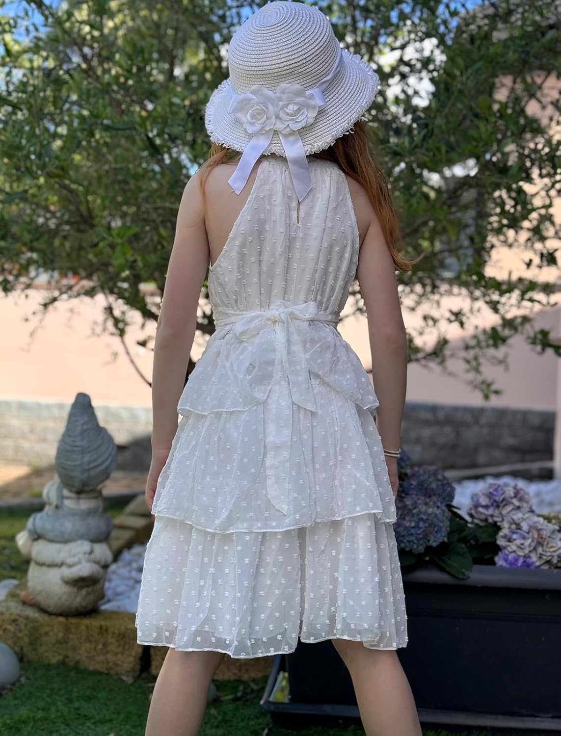 Move Dance Girls Halter Neck Dress Summer Flared A-Line Swiss Dot Chiffon Sundress 6-13 Years Old - Image 4