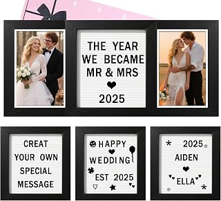 Ithmahco Wedding Picture Frame, Anniversary Personalized Wedding Gifts For Couples, Bridal Shower Gift For Bride, Newlyweds, Mr & Mrs Photo Frame Holds 2pcs 4x6'' Custom Pictures Frame Solid Wood