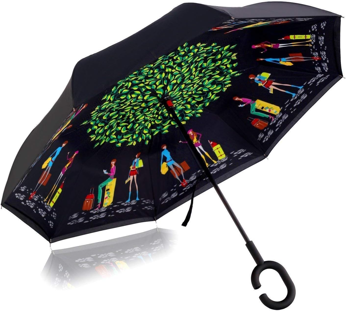 CICILIAYADouble Layer Folding Inverted Umbrella, Self Stand Upside-down Rain Protection Car Reverse Umbrellas with C-shaped Handle Big Straight Umbrella