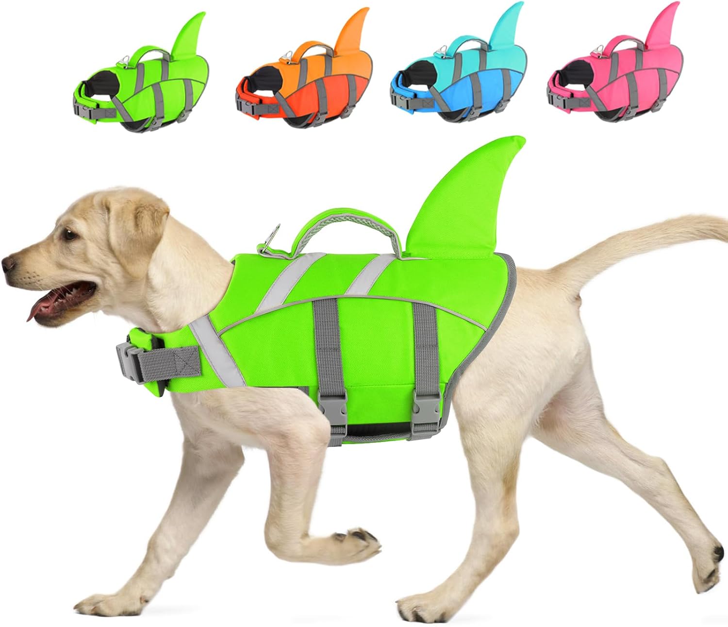 Doglay Dog Life Jacket, Shark Life Vest for Swimming, High Visibility & High Flotation Dog Swimming Vest with Rescue Handle, Adjustable Puppy Lifesaver for Small Medium Large Dogs
