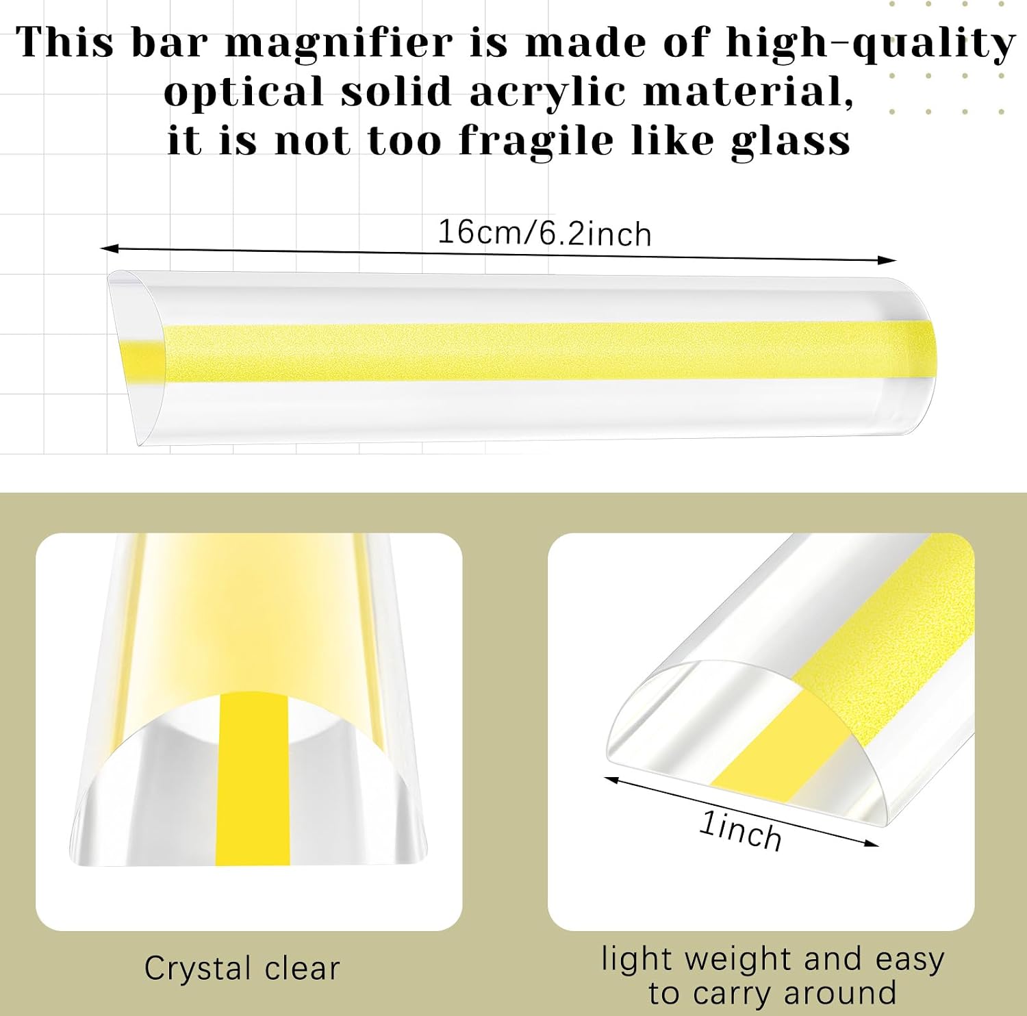 Chunful 2 Pcs 2X Reading Line Magnifier, 6" Acrylic Ruler, Yellow Line image 2